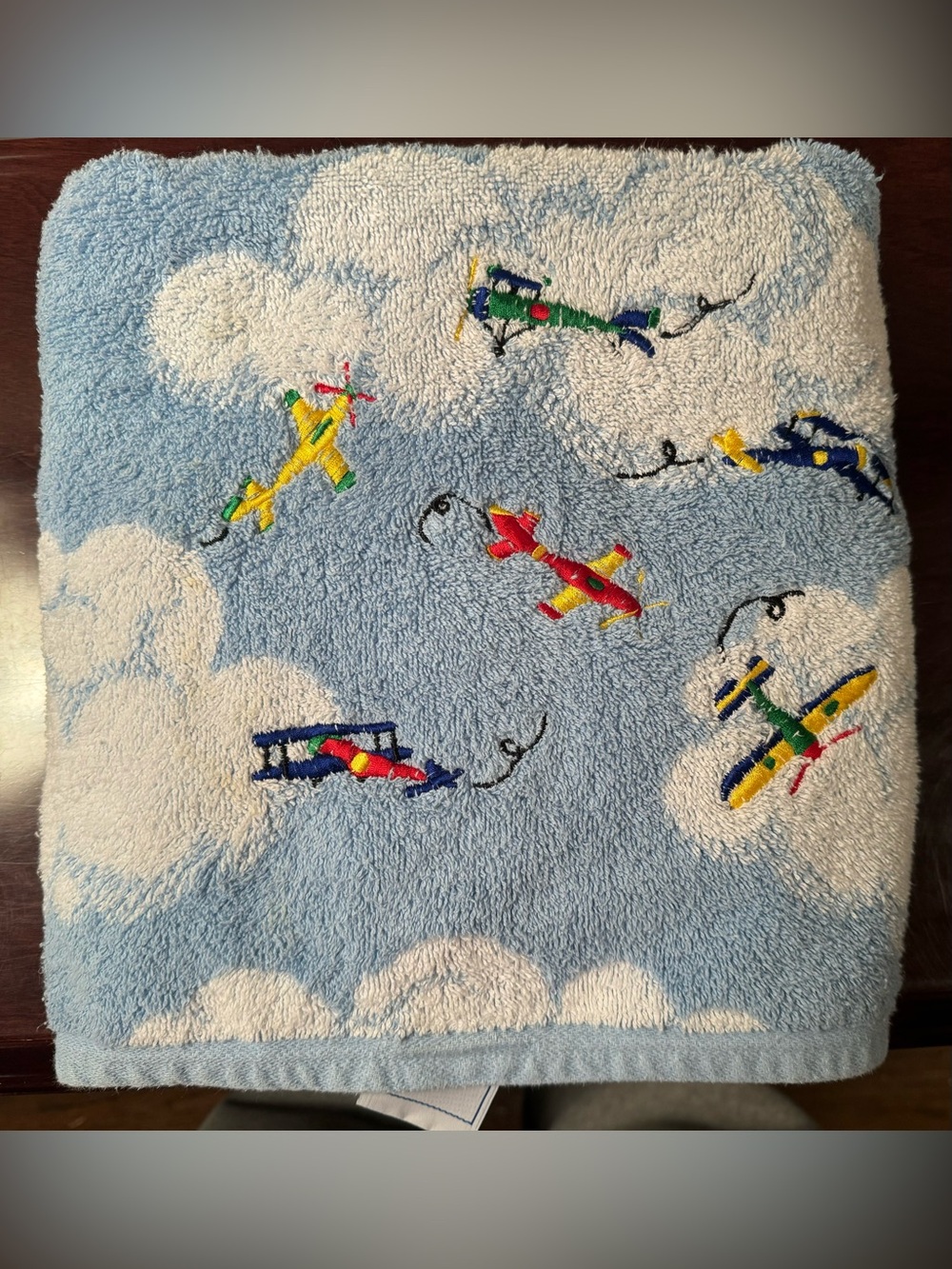 Kids Embroidered Airplanes with Clouds 100% Cotton Bath Towel by Santens